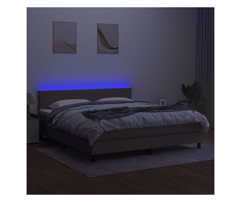 Рамка за легло с матрак и LED, сиво-бежов, 160x200 см, текстил - 4