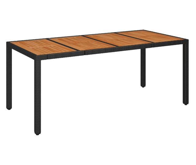 Masă grădină cu blat din sticlă, negru, 190x90x75 cm, poliratan