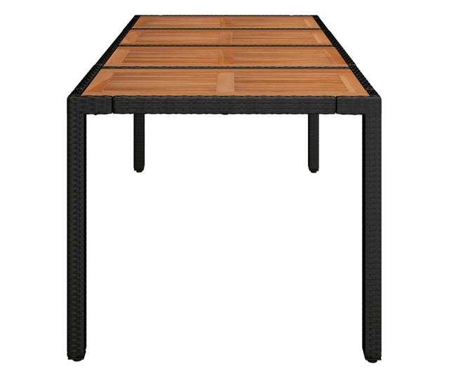 Masă grădină cu blat din sticlă, negru, 190x90x75 cm, poliratan