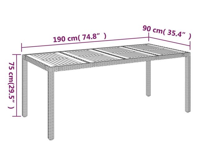 Masă grădină cu blat din sticlă, negru, 190x90x75 cm, poliratan