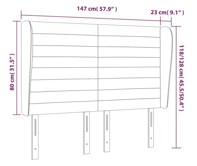 Wezgłowie łóżka z bocznymi skrzydłami, czarne, 147x23x118/128 cm, aksamit