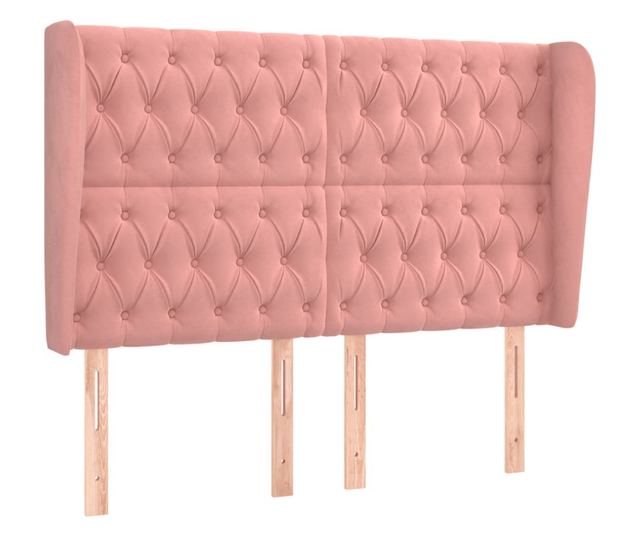 Wezgłowie łóżka z bocznymi skrzydłami, różowe, 147x23x118/128 cm, aksamit