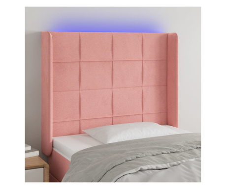 Tăblie de pat cu LED, roz, 103x16x118/128 cm, catifea