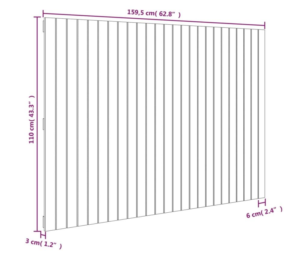 Табла за легло за стена, 159.5x3x110 см, Масивна борова дървесина - 8