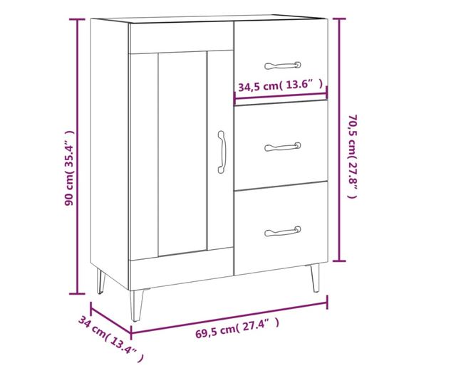 Скринове, опушен дъб, 69.5x34x90 см, инженерна дървесина