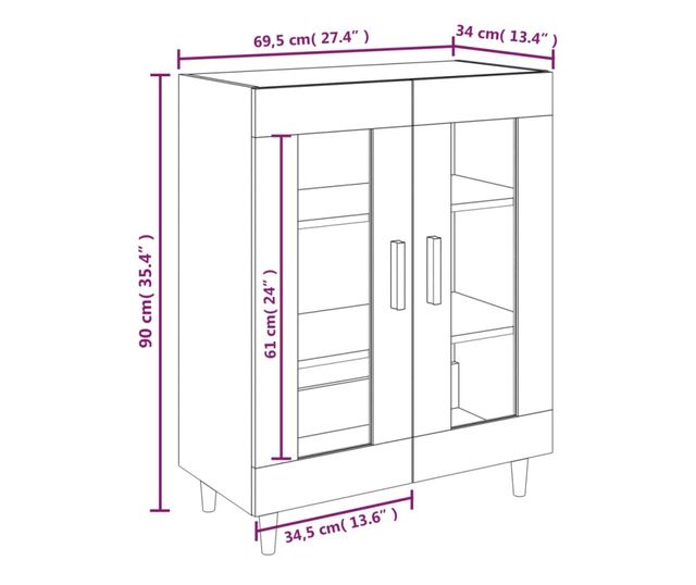 Komoda, siva sonoma, 69,5x34x90 cm, obrađeno drvo