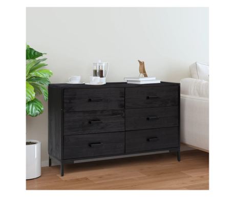 Servantă, negru, 110x35x70 cm, lemn masiv de pin reciclat