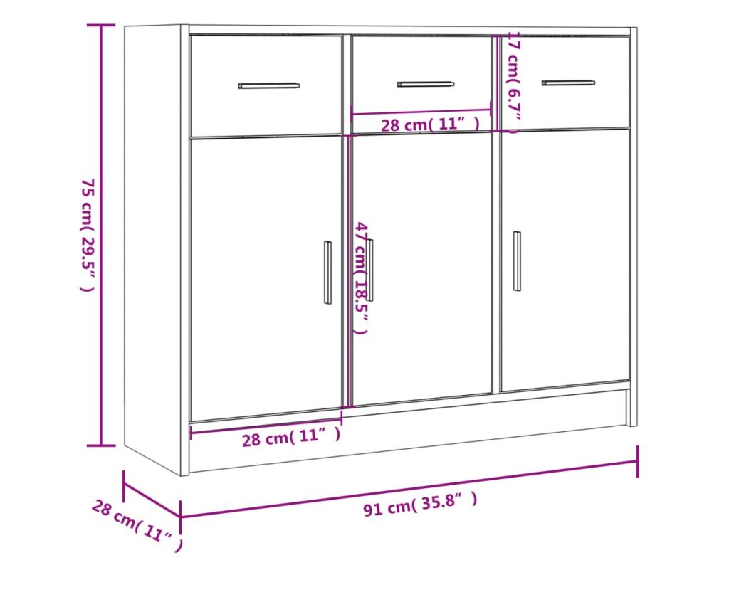 "Komoda, smeđi hrast, 91x28x75 cm, obrađeno drvo" - 10