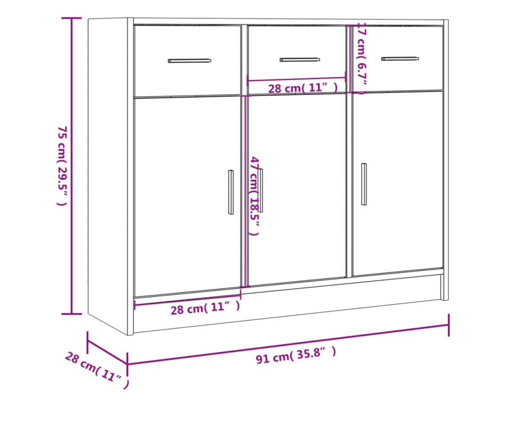 Ormarić, dimljeni hrast, 91x28x75 cm, konstruirano drvo - 10