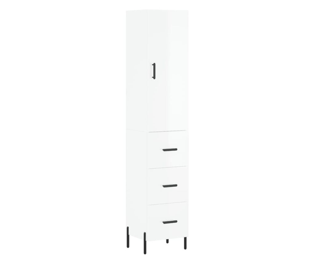 Visoka ormar, bijela visokog sjaja, 34,5x34x180 cm, obrađeno drvo - 2