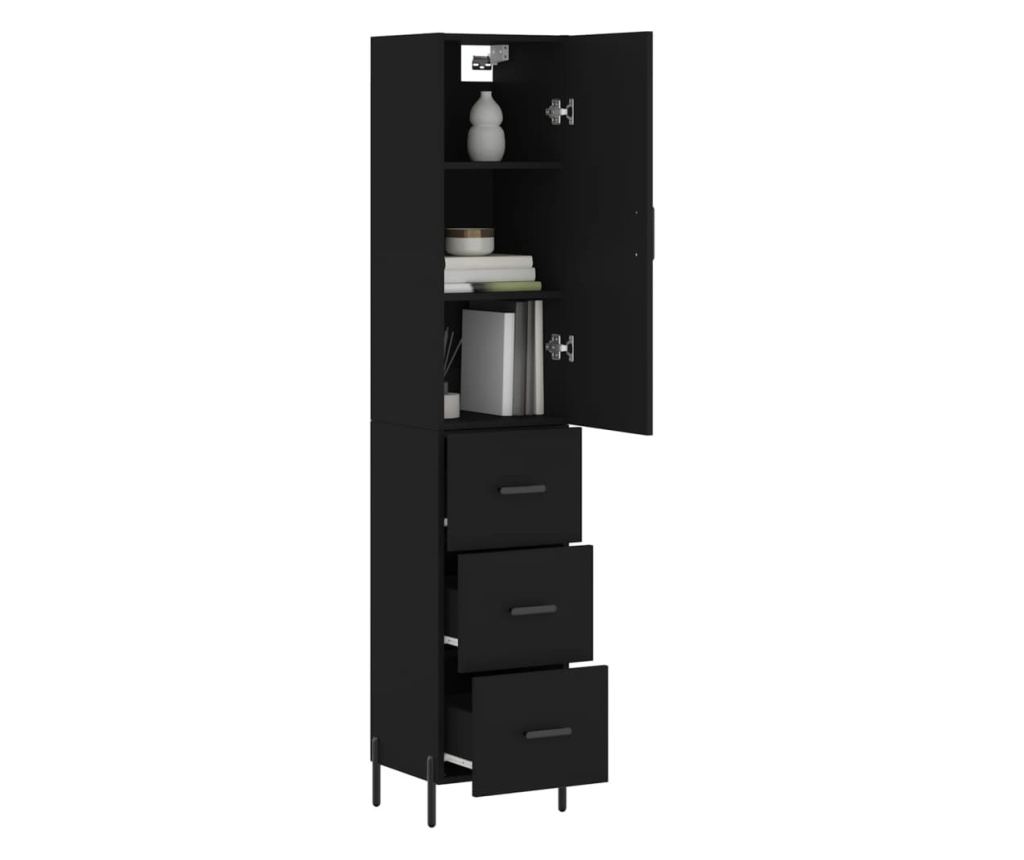 Visoka crna vitrina, 34,5x34x180 cm, obrađeno drvo - 3