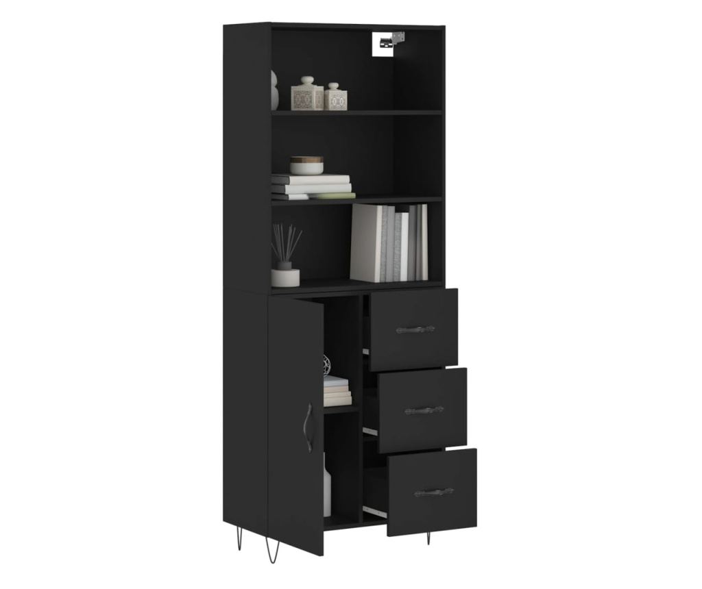 Visoki ormar, crni, 69,5x34x180 cm, kompozitno drvo - 3