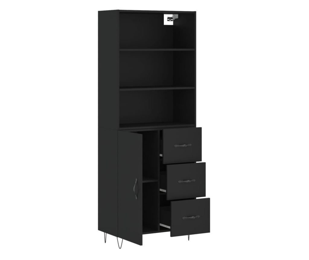 Visoki ormar, crni, 69,5x34x180 cm, kompozitno drvo - 4