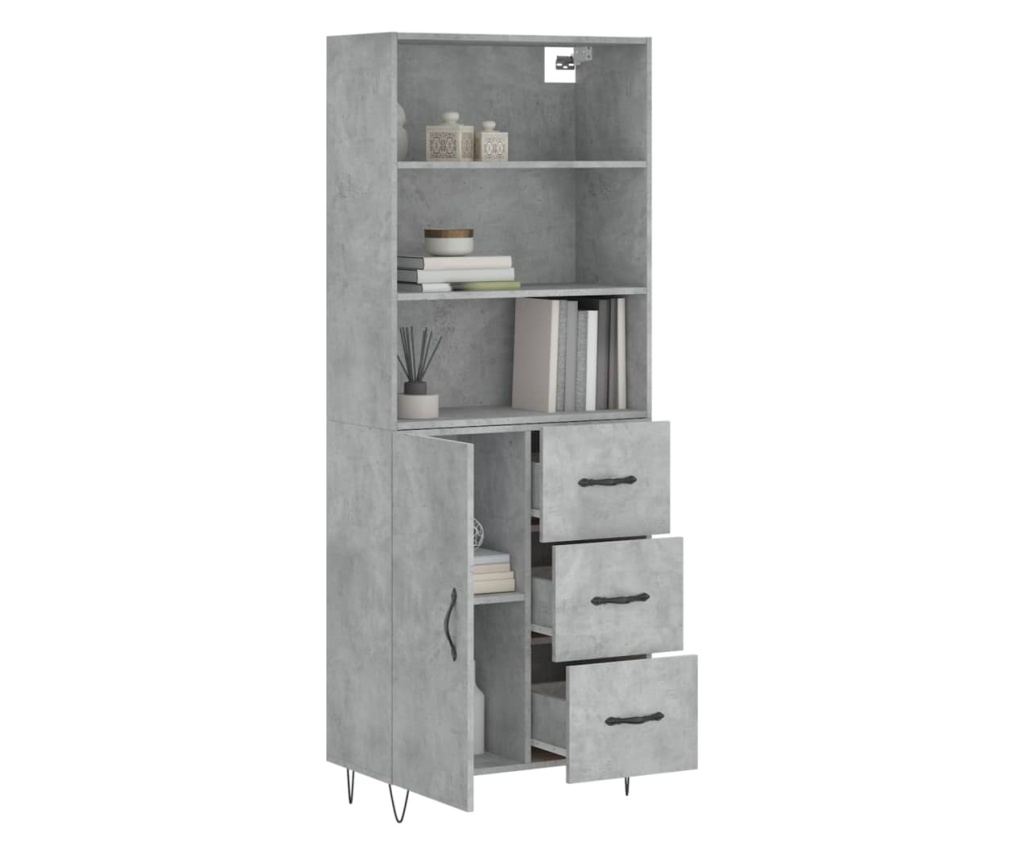 Visoki ormarić, betonsko siva, 69,5x34x180 cm, konstruirano drvo - 3