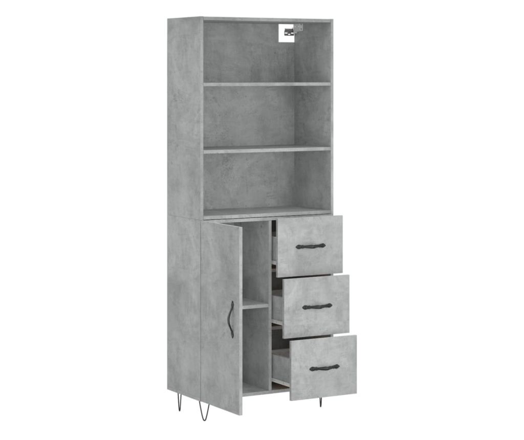 Visoki ormarić, betonsko siva, 69,5x34x180 cm, konstruirano drvo - 4