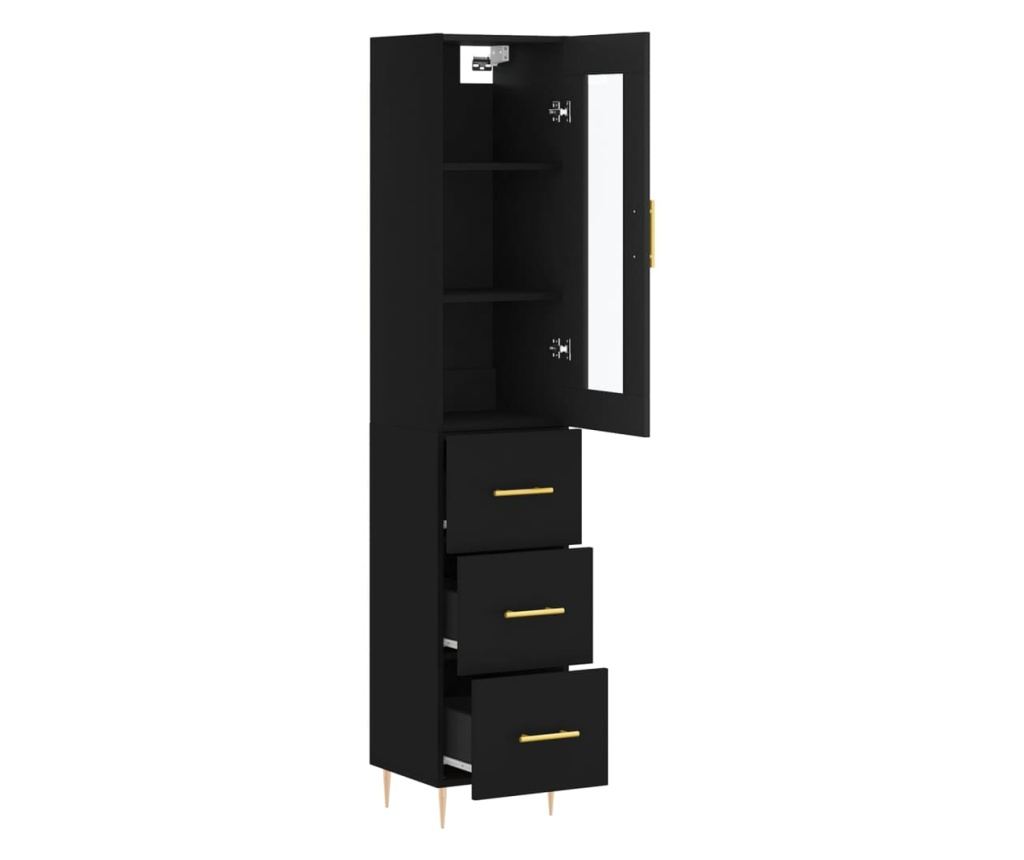 Visoka crna vitrina, 34,5x34x180 cm, obrađeno drvo - 4