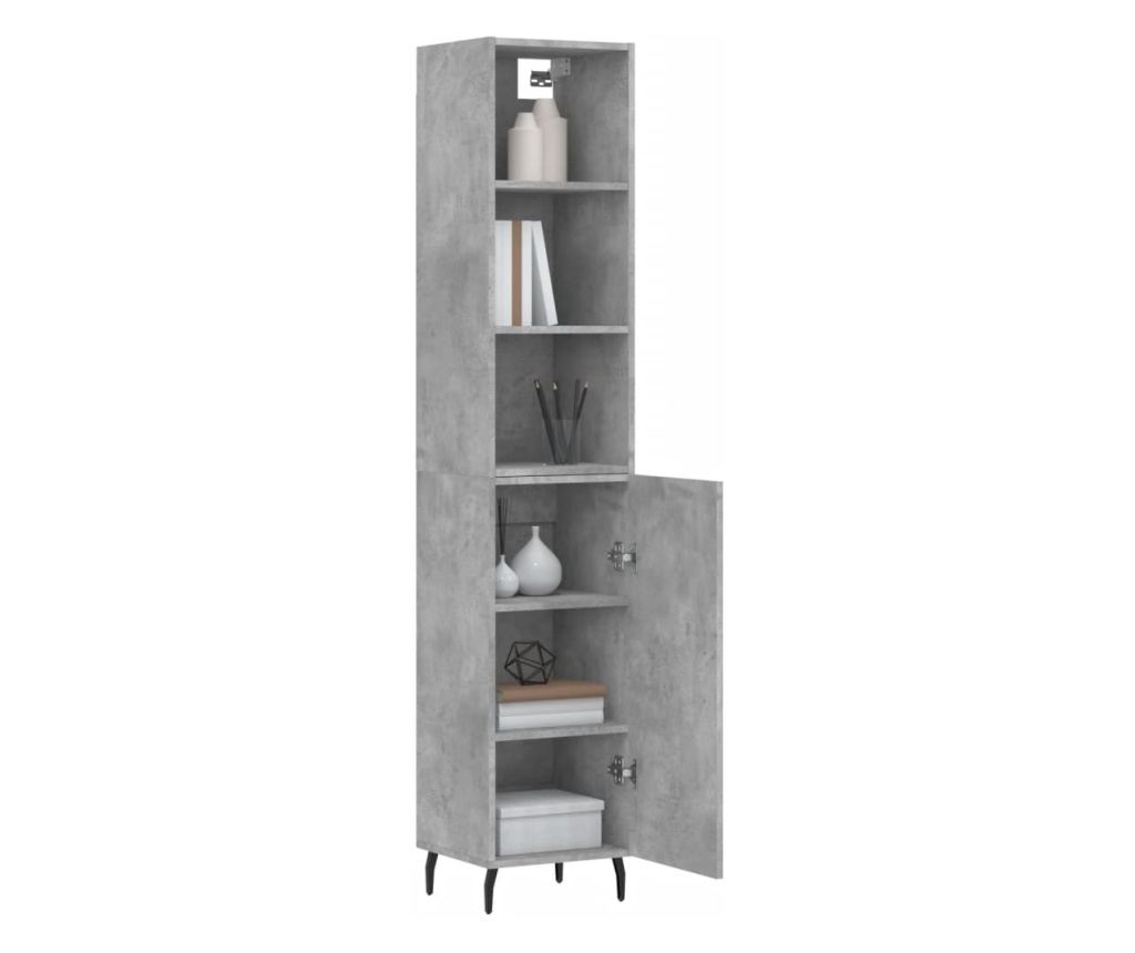 Visoka ormar, siva beton, 34,5x34x180 cm, obrađeno drvo - 3