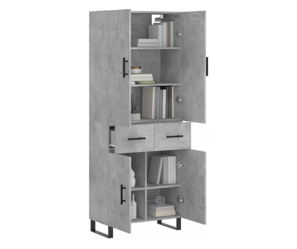 Visoki ormarić, betonsko siva, 69,5x34x180 cm, konstruirano drvo - 3