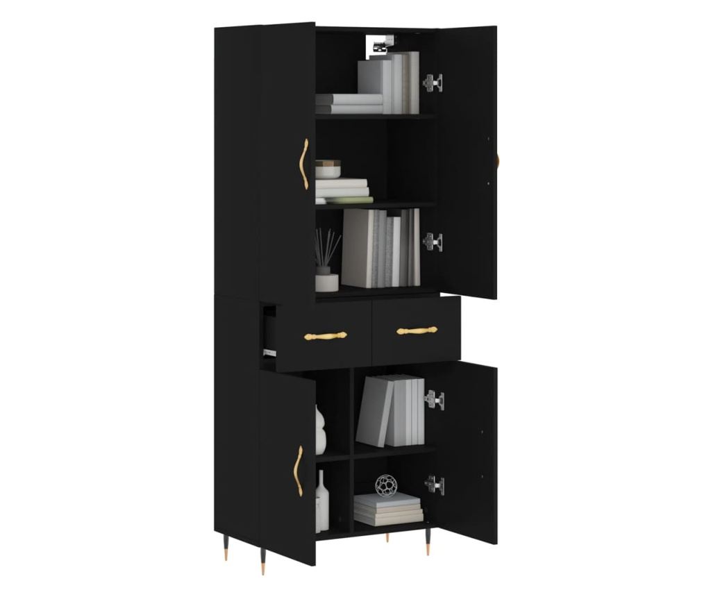 Visoka crna komoda, 69,5x34x180 cm, kompozitno drvo - 3