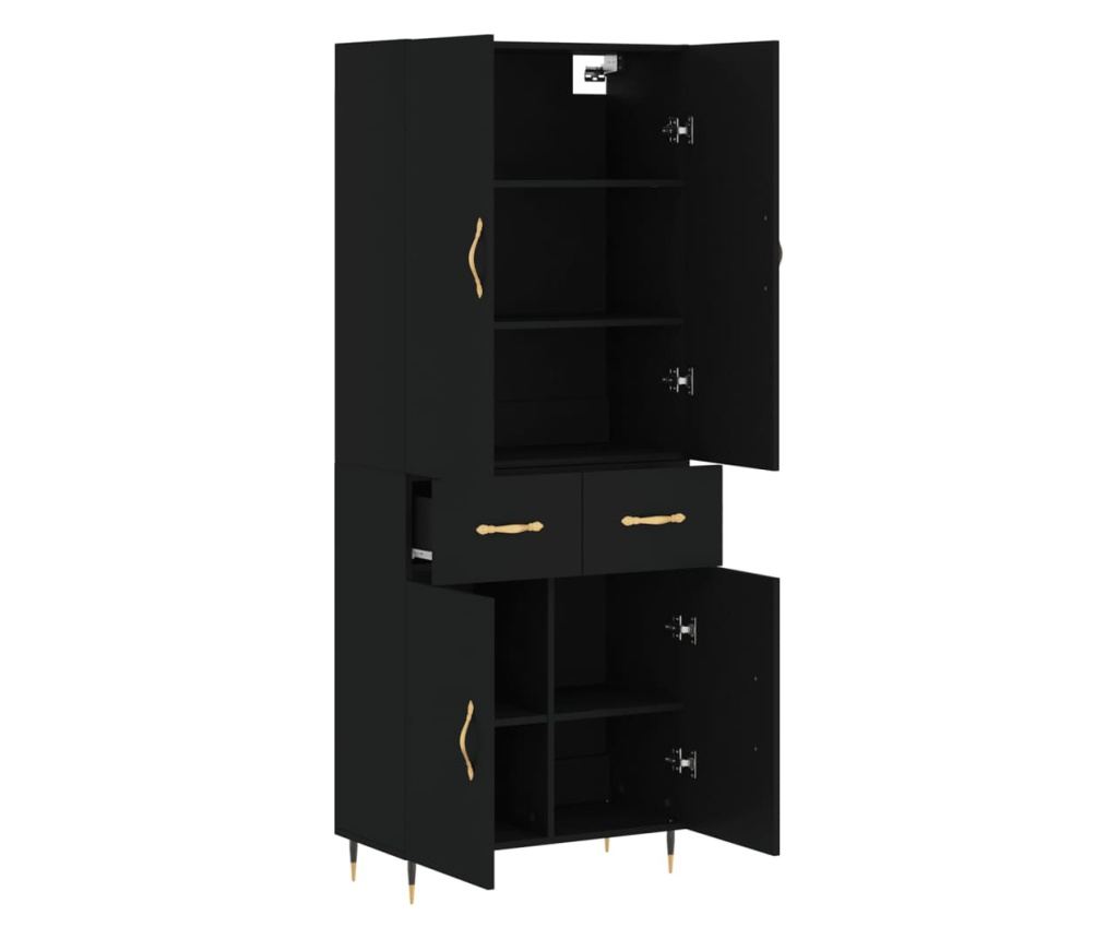 Visoka crna komoda, 69,5x34x180 cm, kompozitno drvo - 4