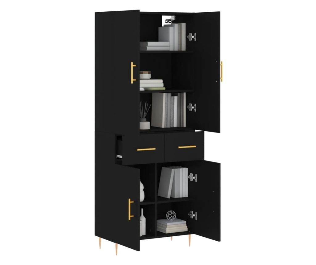 Visoka crna komoda, 69,5x34x180 cm, kompozitno drvo - 3