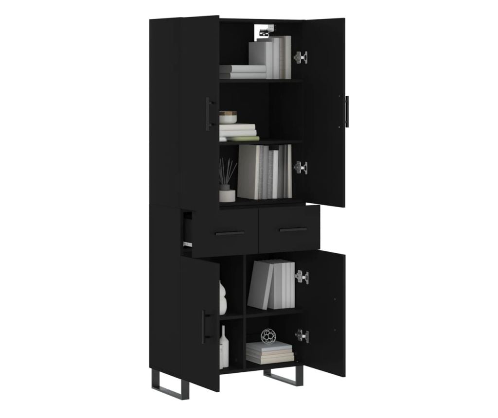 Visoka crna komoda, 69,5x34x180 cm, kompozitno drvo - 3