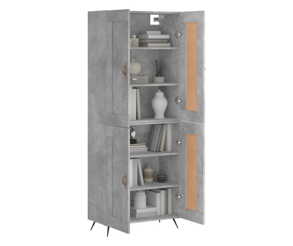 Visoki ormarić, betonsko siva, 69,5x34x180 cm, konstruirano drvo - 3