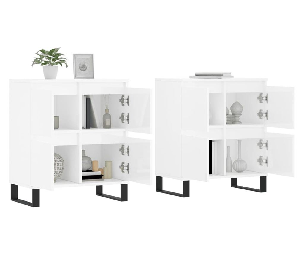 Komoda, 2 komada, Bijela visoki sjaj, Konstruirano drvo - 3