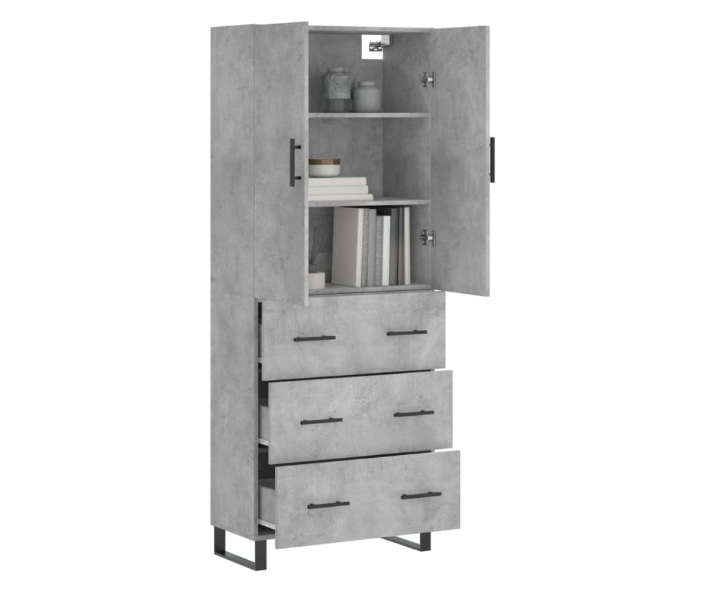 Visoki ormar, betonsko siva, 69,5x34x180 cm, konstruirano drvo - 3