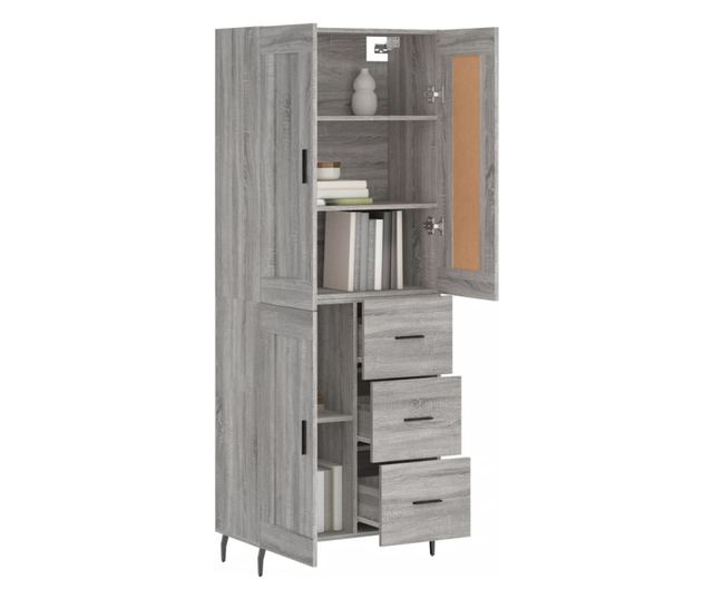 Висок шкаф, сив сонома, 69,5x34x180 см, инженерно дърво
