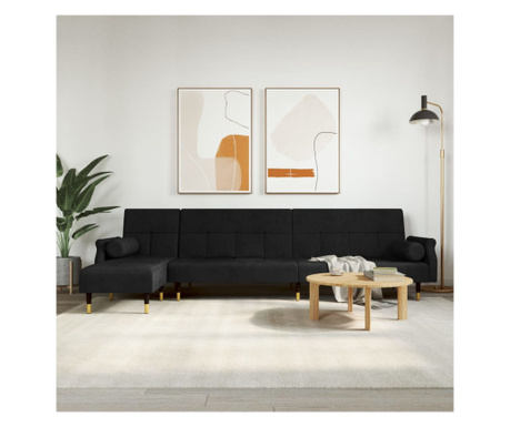 L-образен разтегателен диван черен 271x140x70 см кадифе