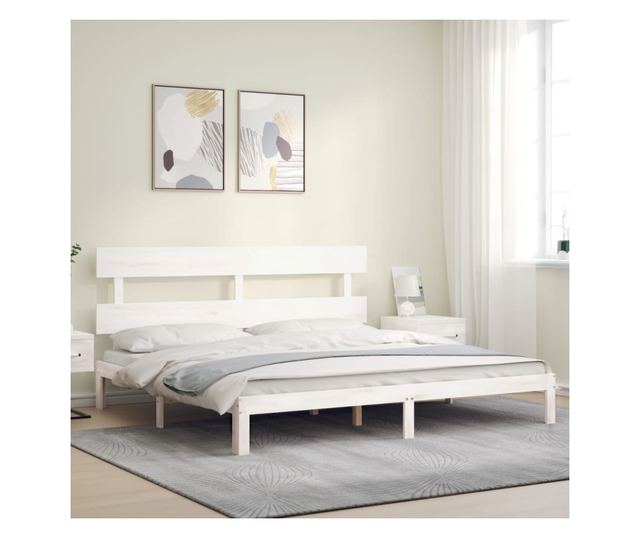 Рамка за легло с табла, бяла, 200x200 см, масивно дърво