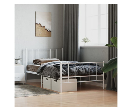 Cadru de pat metalic cu tăblie de cap/picioare, alb, 80x200 cm