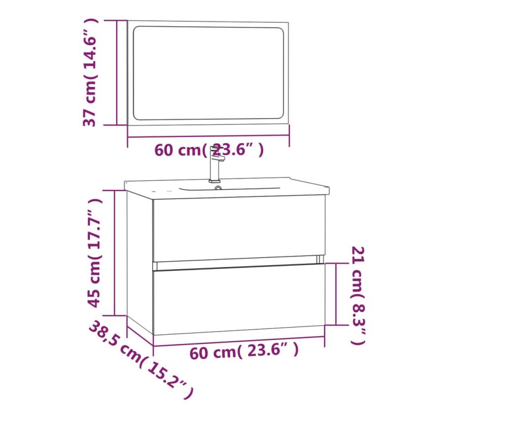 Мебелен комплект за баня, 2 части, Сонома сиво, Инженерна дървесина - 9