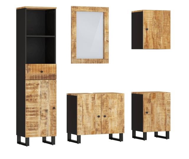 Σετ επίπλων μπάνιου 5 τεμαχίων από μασίφ ξύλο μάνγκο