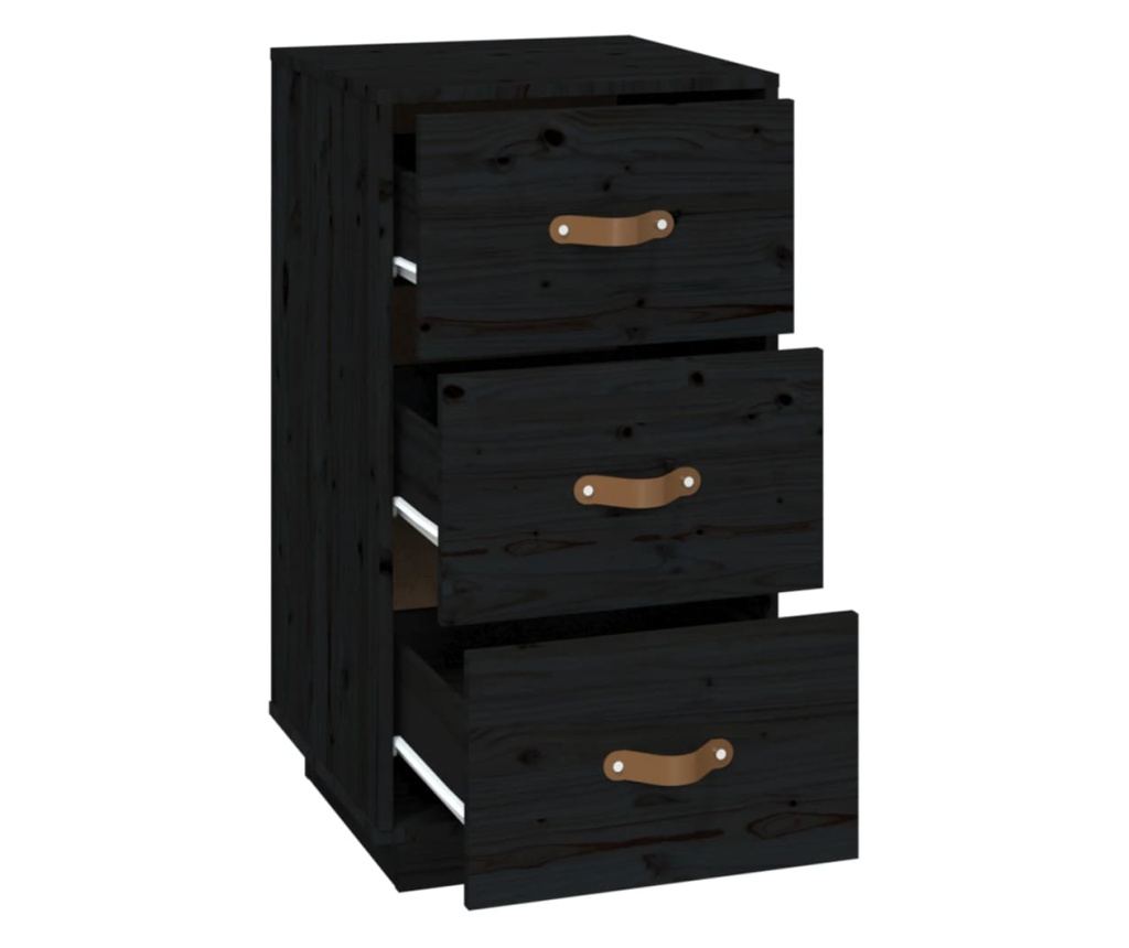 Nočna omarica, črna, 40x40x75 cm, masivno borovo leso - 6