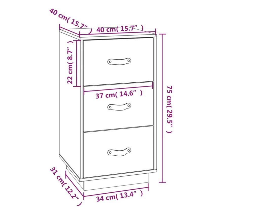 Nočna omarica, črna, 40x40x75 cm, masivno borovo leso - 9