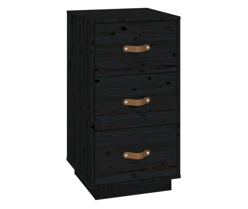 Nočna omarica, črna, 40x40x75 cm, masivno borovo leso - 2