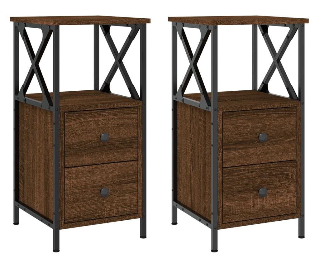 Noćni ormarići, 2 kom, smeđi hrast, 34x35,5x70 cm, konstruirano drvo - 2