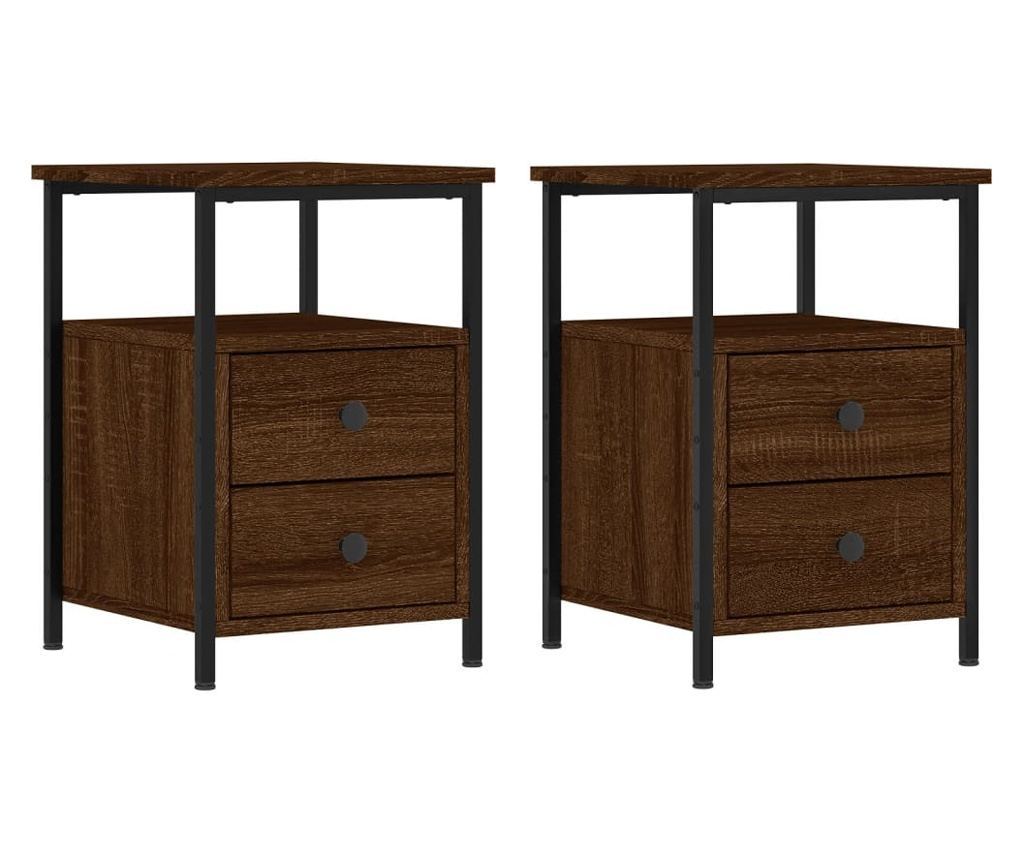 Noćni ormarići, 2 kom, smeđi hrast, 34x35,5x50 cm, konstruirano drvo - 2