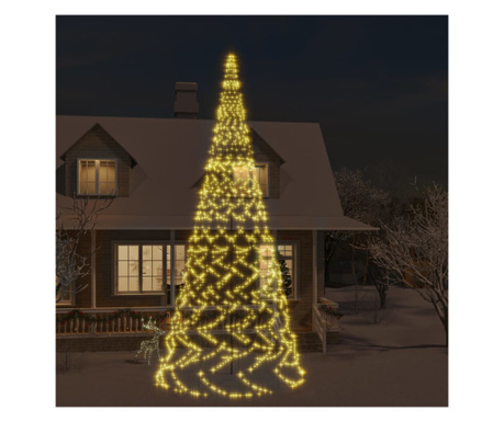 Brad de Crăciun pe catarg, 3000 LED-uri, alb cald, 800 cm