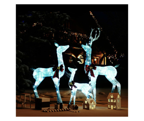 Decorațiune de Crăciun familie de reni 201 LED-uri alb/argintiu