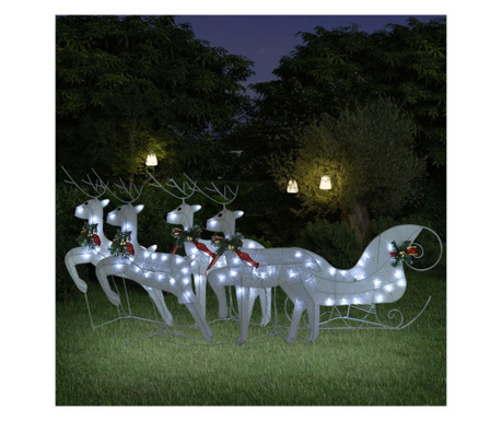 Decorațiune de Crăciun cu reni&sanie 100 LED-uri alb exterior