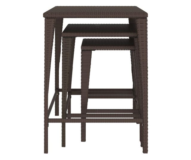 Градински маси за подреждане, 3 бр., кафяви, полиратан