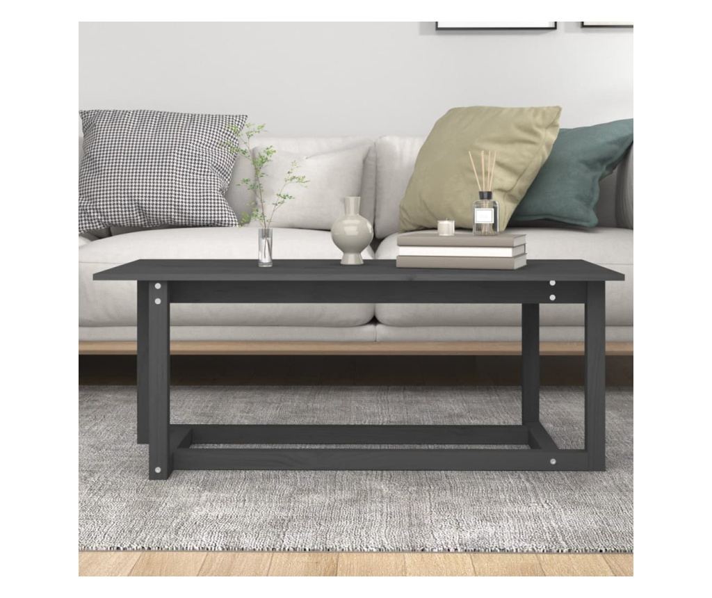 Măsuță de cafea, gri, 110x55x45 cm, lemn masiv de pin - 5