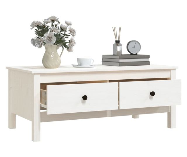 Kavni mizici, bela, 100x50x40 cm, masivno borovo leso
