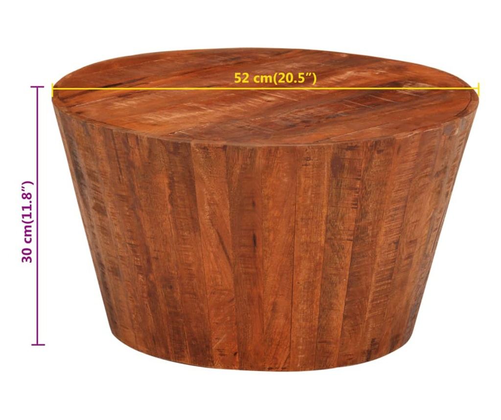 Coffee table, Ø 52x30 cm, raw solid mango wood - 6