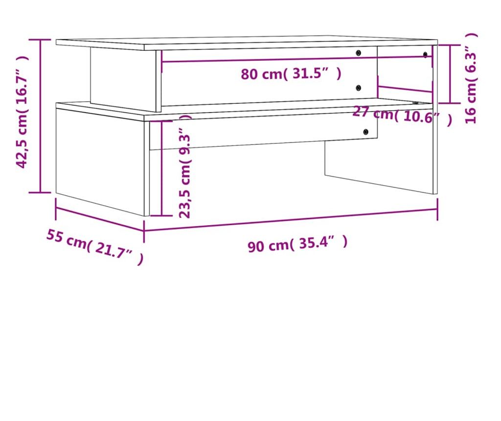 Stolić za kavu, smeđi hrast, 90x55x42,5 cm, obrađeno drvo - 9