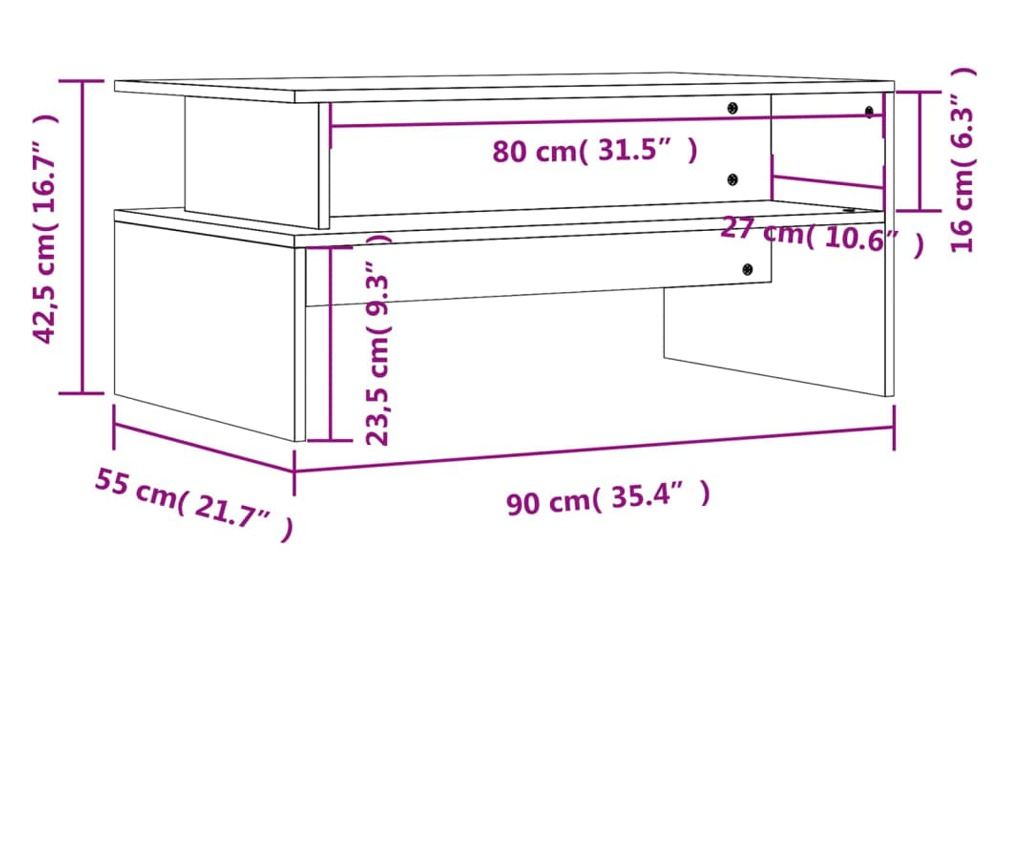 Stolić za kavu, ekstra sjajni bijeli, 90x55x42,5 cm, kompozitno drvo - 9