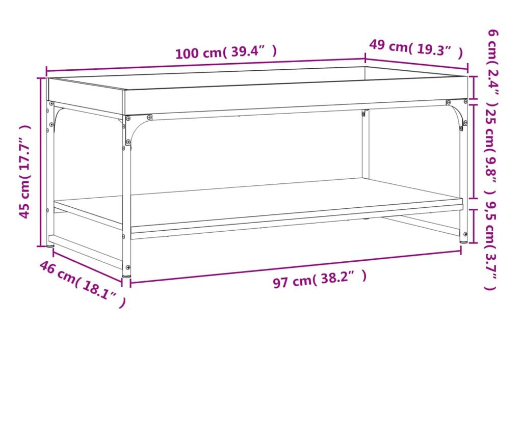 Stolić za kavu, siva sonoma, 100x49x45 cm, obrađeno drvo - 9